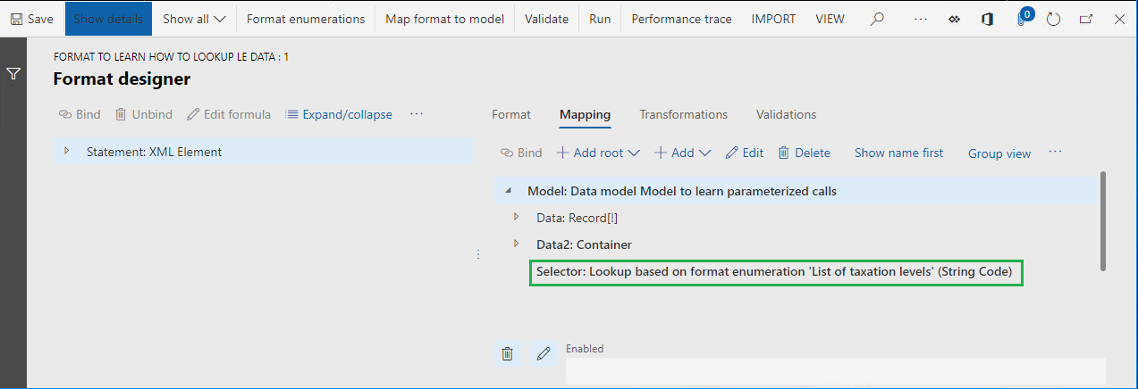 Format designer page with new data source.