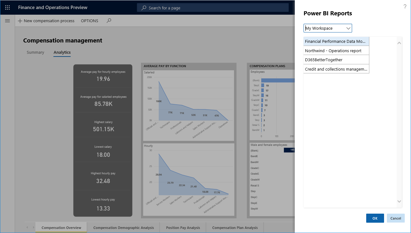 Power BI Reports dialog box.