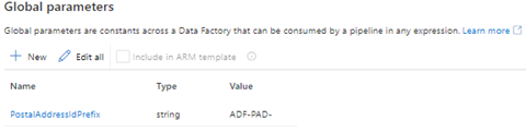 PostalAddressIdPrefix global parameter created on the Manage tab.