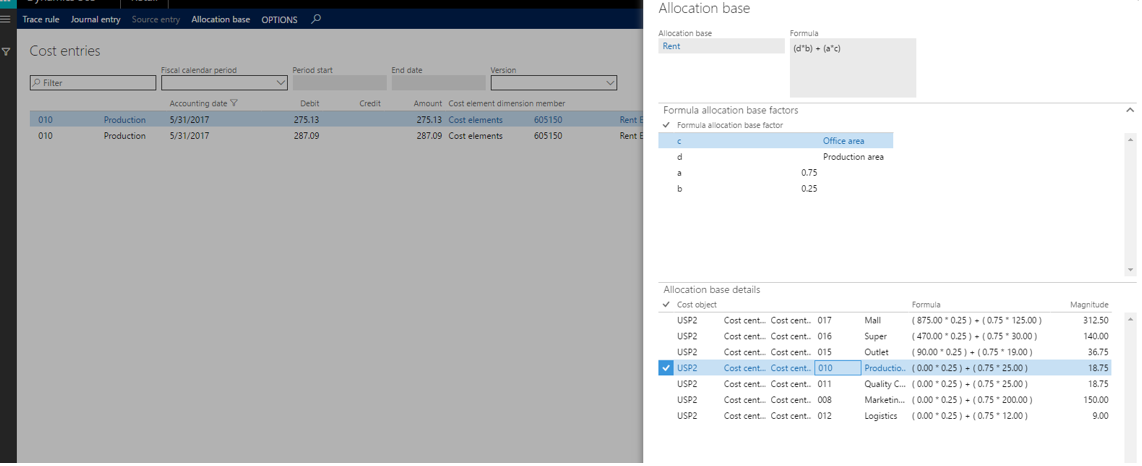 Calculations per cost object.