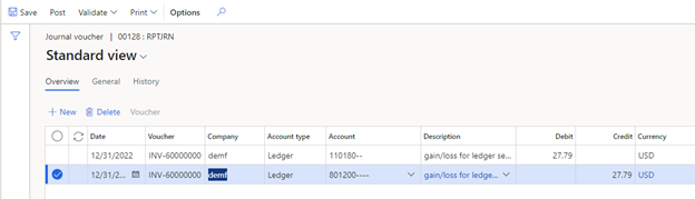 Manual entry on the Journal voucher page.