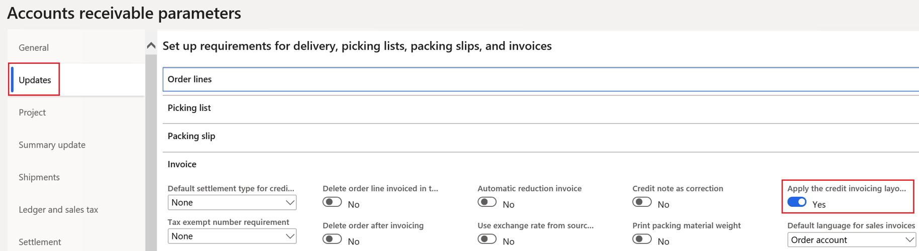 Activating credit invoicing.