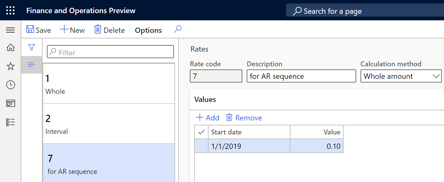 Creating a rate on the Rates page.