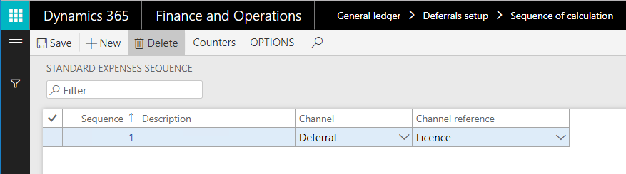 Standard expenses sequence page.