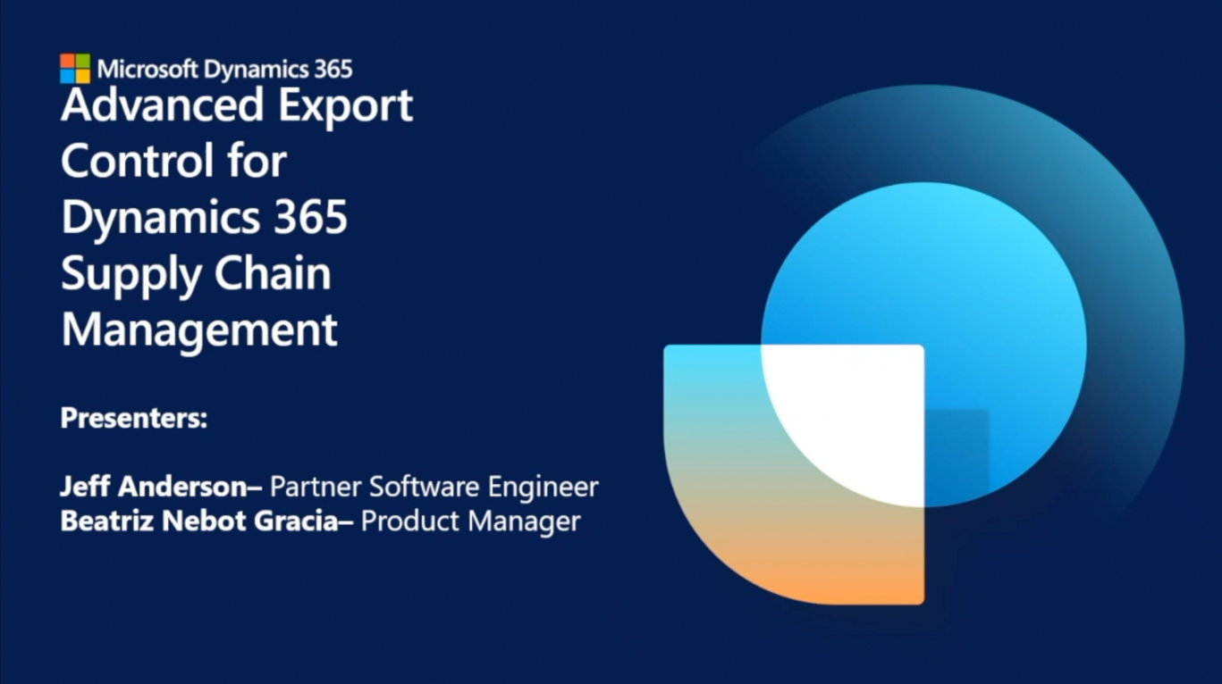 Thumbnail of the title slide for the 'Advanced Export Control for Dynamics 365 Supply Chain Management' presentation.