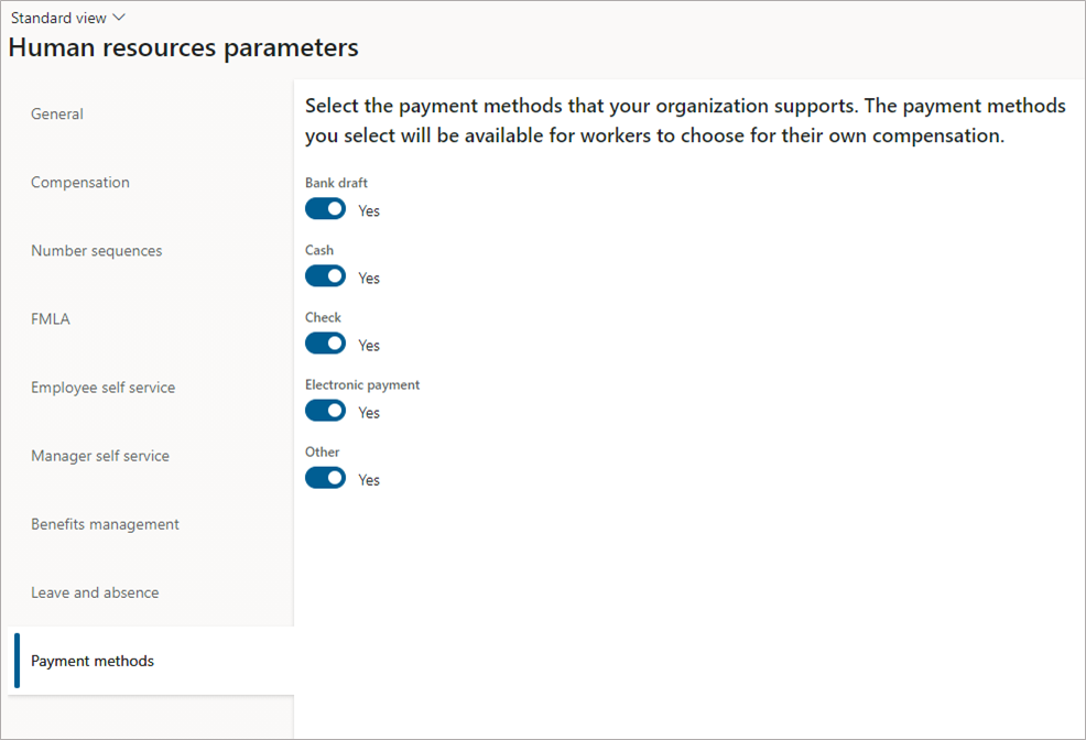 Payment methods tab.