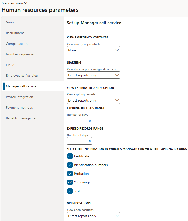 Manager self service tab.