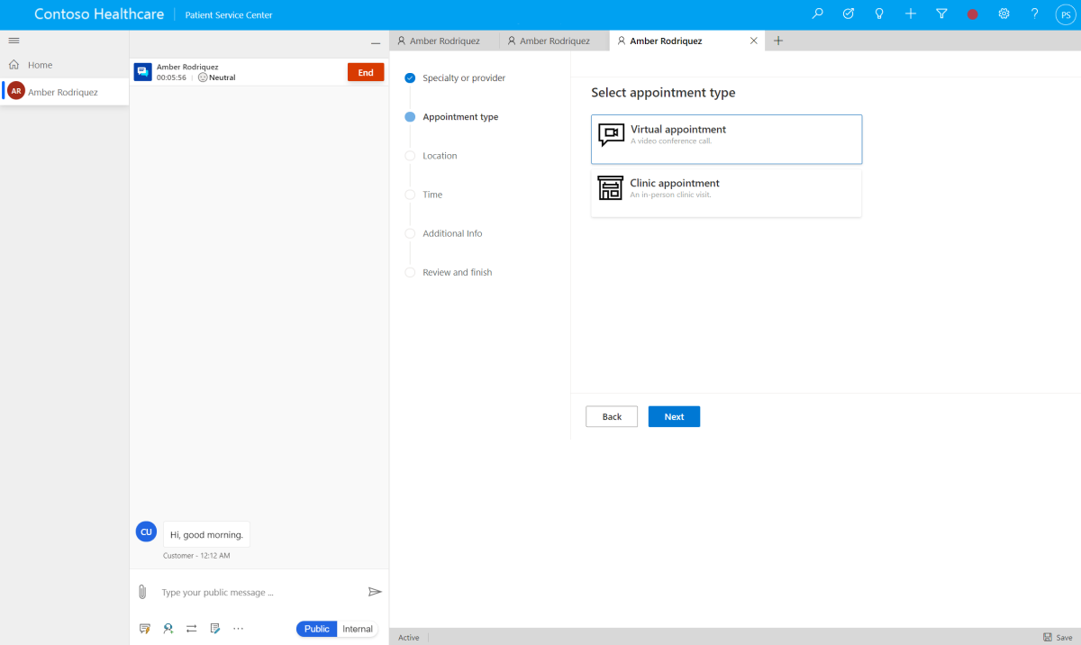 Selecting an appointment type in the scheduling wizard.