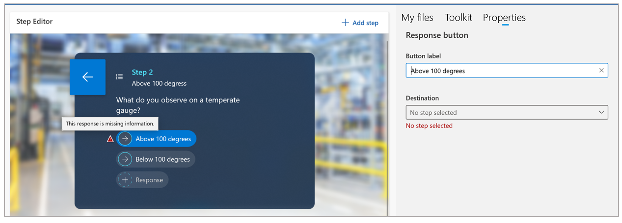 Destination field highlighted, showing missing information.