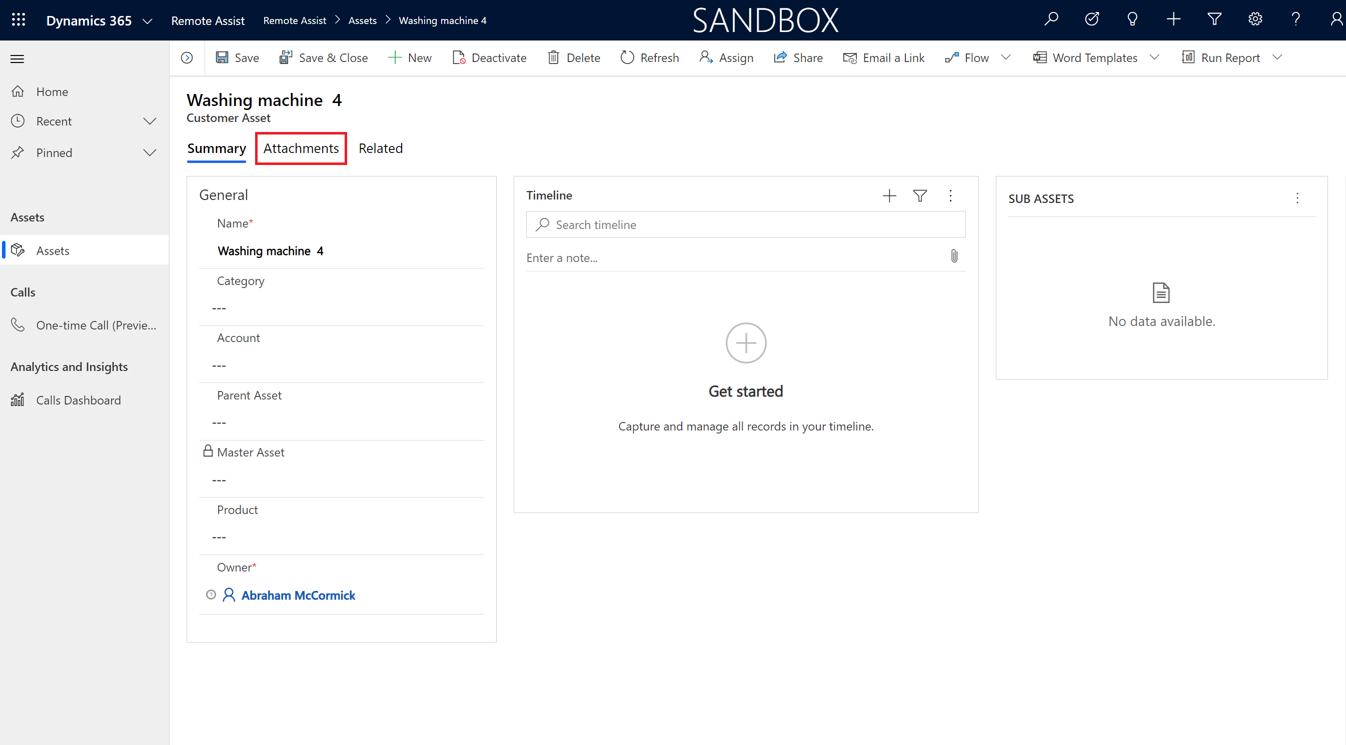 Screenshot of the asset record form.