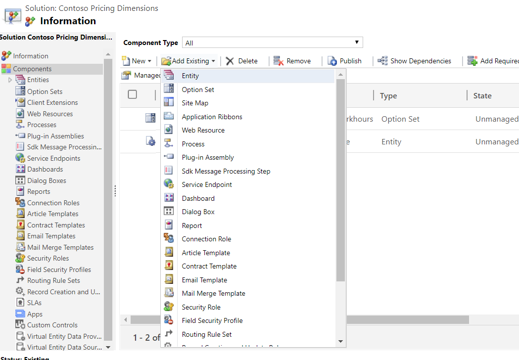 Add existing entities custom pricing dimension solution.