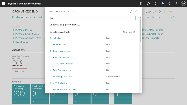 Searching lines in posted and non-posted documents - CZ