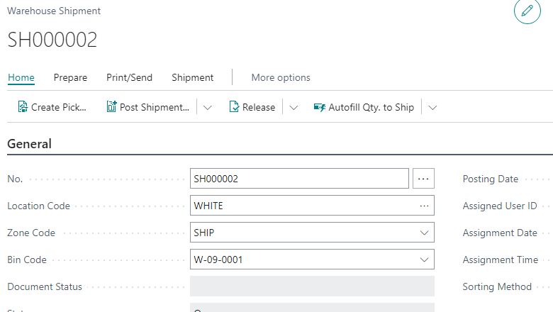 Warehouse Shipment with Bin and Zone