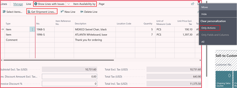 Shows new personalization capabilities in subpage action bar.