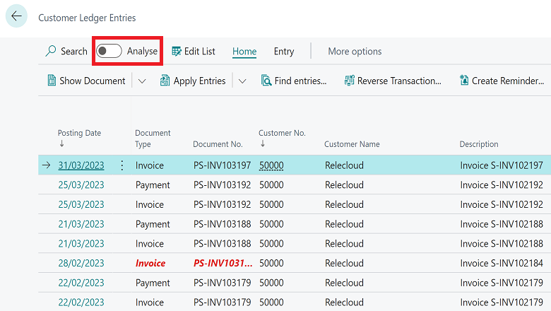 Shows how to enable analysis mode on list pages.