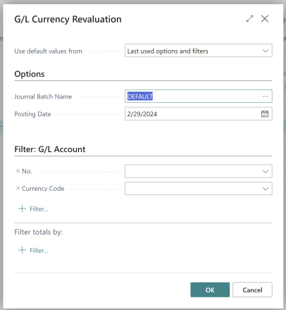 New separate batch job to run G/L account revaluations