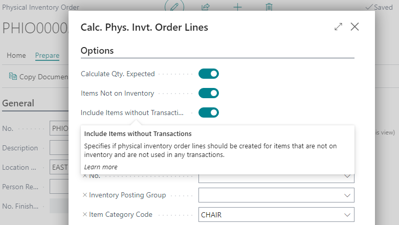 Calculate Physical Inventory Order Lines