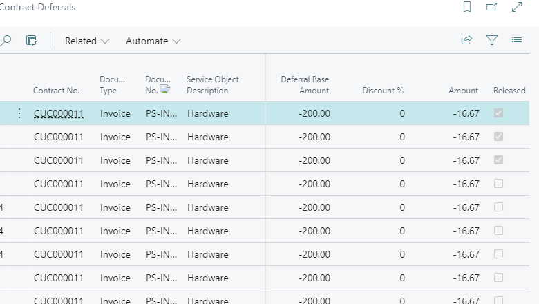 Contract deferrals with Released indicator