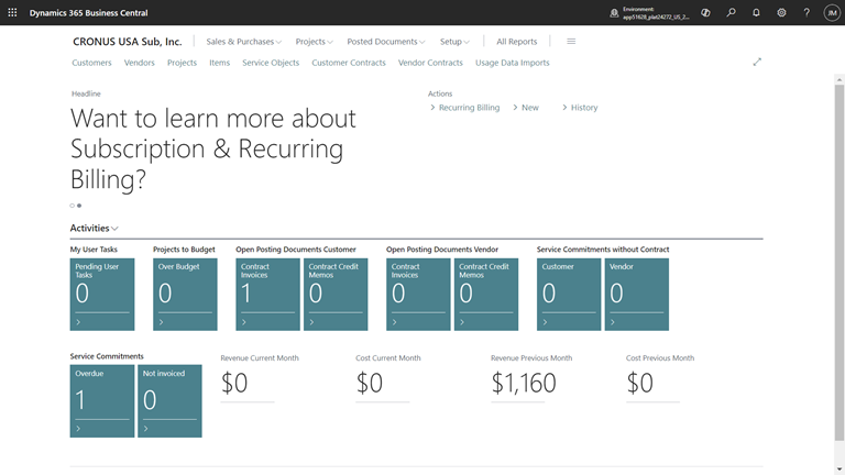 New role center Subscription & Recurring Billing