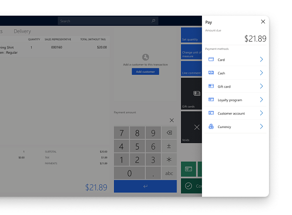 Screenshot of simplified payment processing in Store Commerce POS.