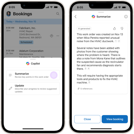 Screenshot of Copilot work order summary in the new mobile UX.