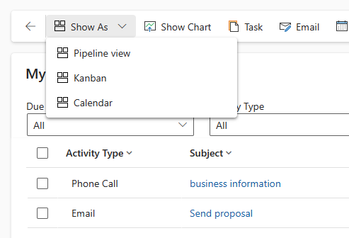 Show activities in the Kanban view.