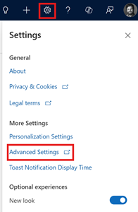 Screenshot of the Advanced Settings option in Sales Hub.