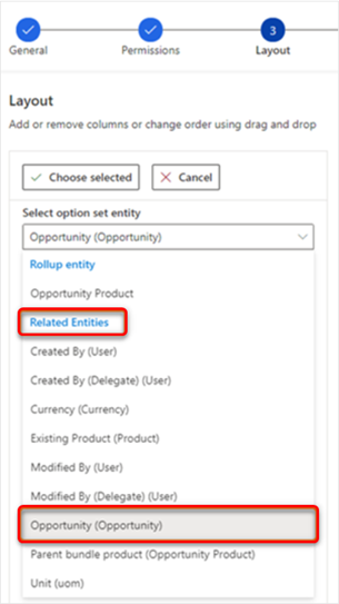 Select the Opportunity entity from related entities