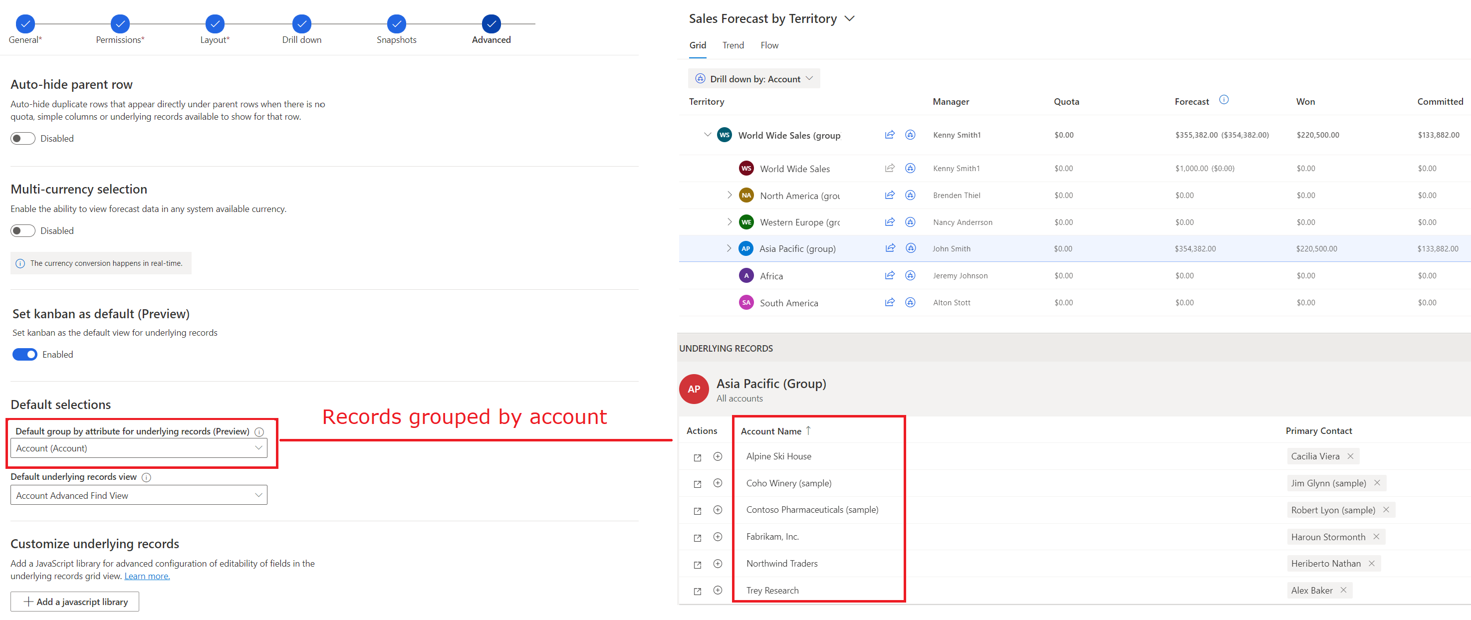 A screenshot of the group by attribute option and how the records are grouped based on the selected attribute.