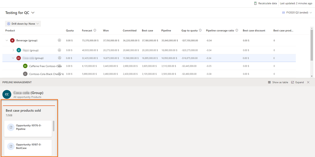 Example of the primary data type selected as quantity