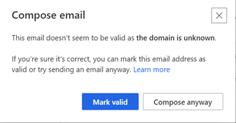 Screenshot of the notification that appears when you send email to an invalid address.