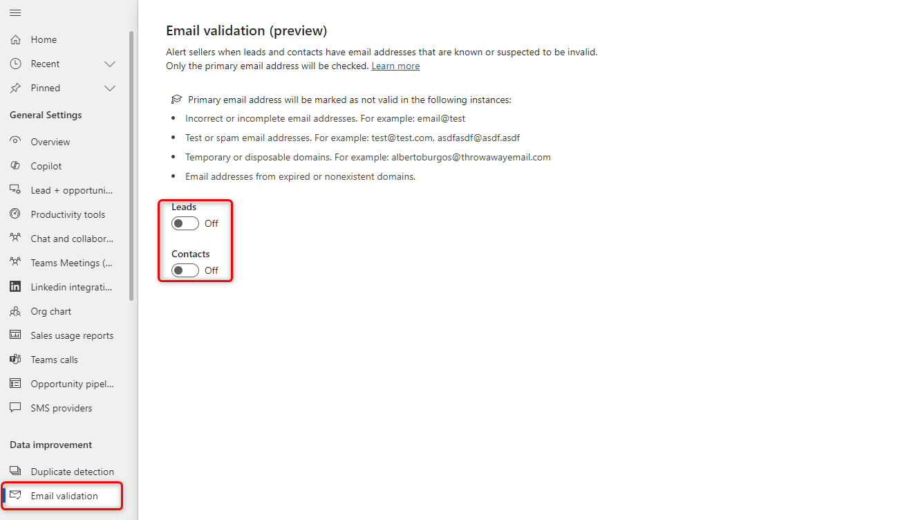 Screenshot of the email validation page.