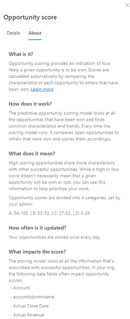 Predictive opportunity score About tab