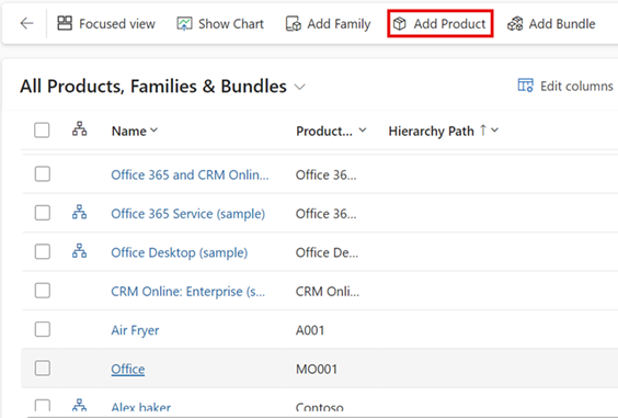 Screenshot showing all products, families,and bundles.