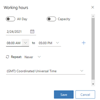 Screenshot of the working hours settings.