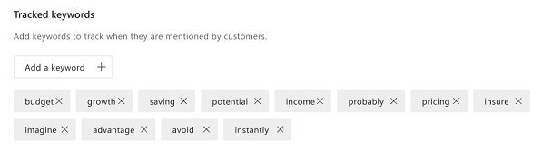 Tracked keywords section