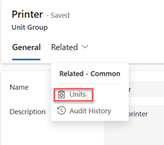 Units option on the Related tab