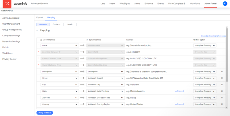 Select the mapping tab to choose fields