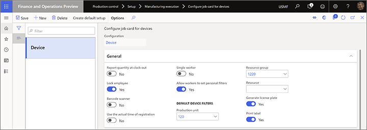 Configure job card for devices page.