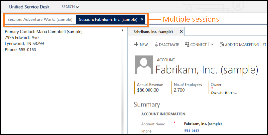 Multiple sessions in Unified Service Desk.