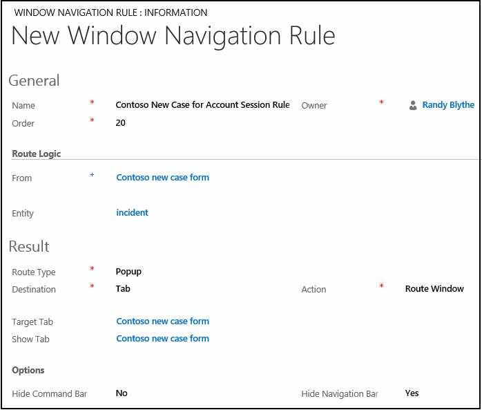 Create a window navigation rule.