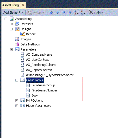 Asset listing report with group totals