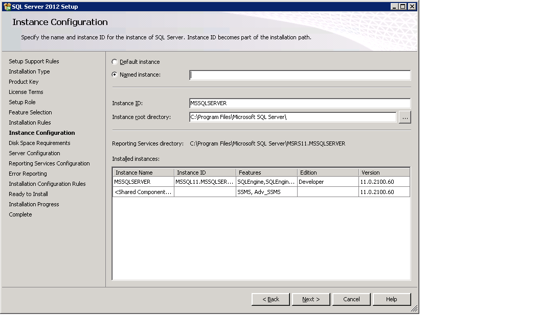 Instance Configuration page