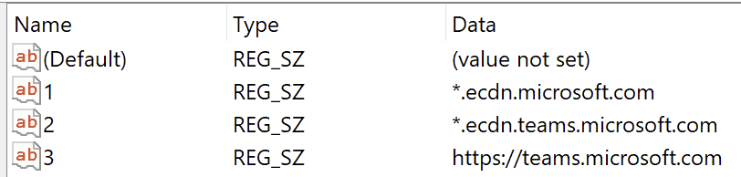 A screen capture of Registry's GUI, with three eCDN entries.