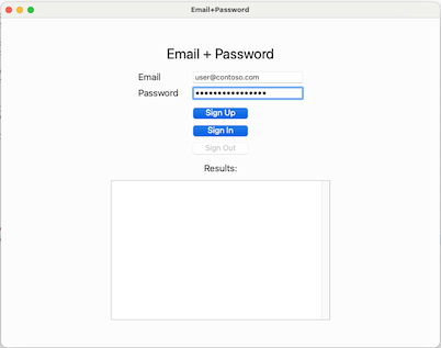 Screenshot of user prompt to enter email and password in macOS app.