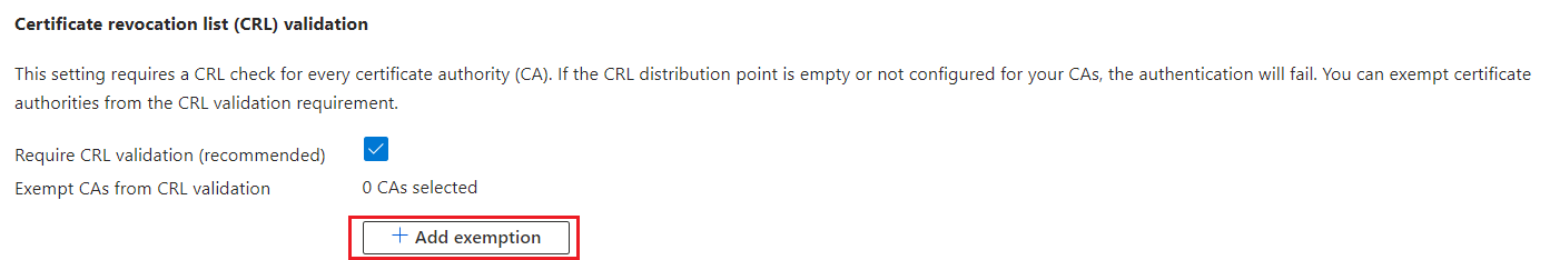 Screenshot of how to exempt CAs from CRL validation.