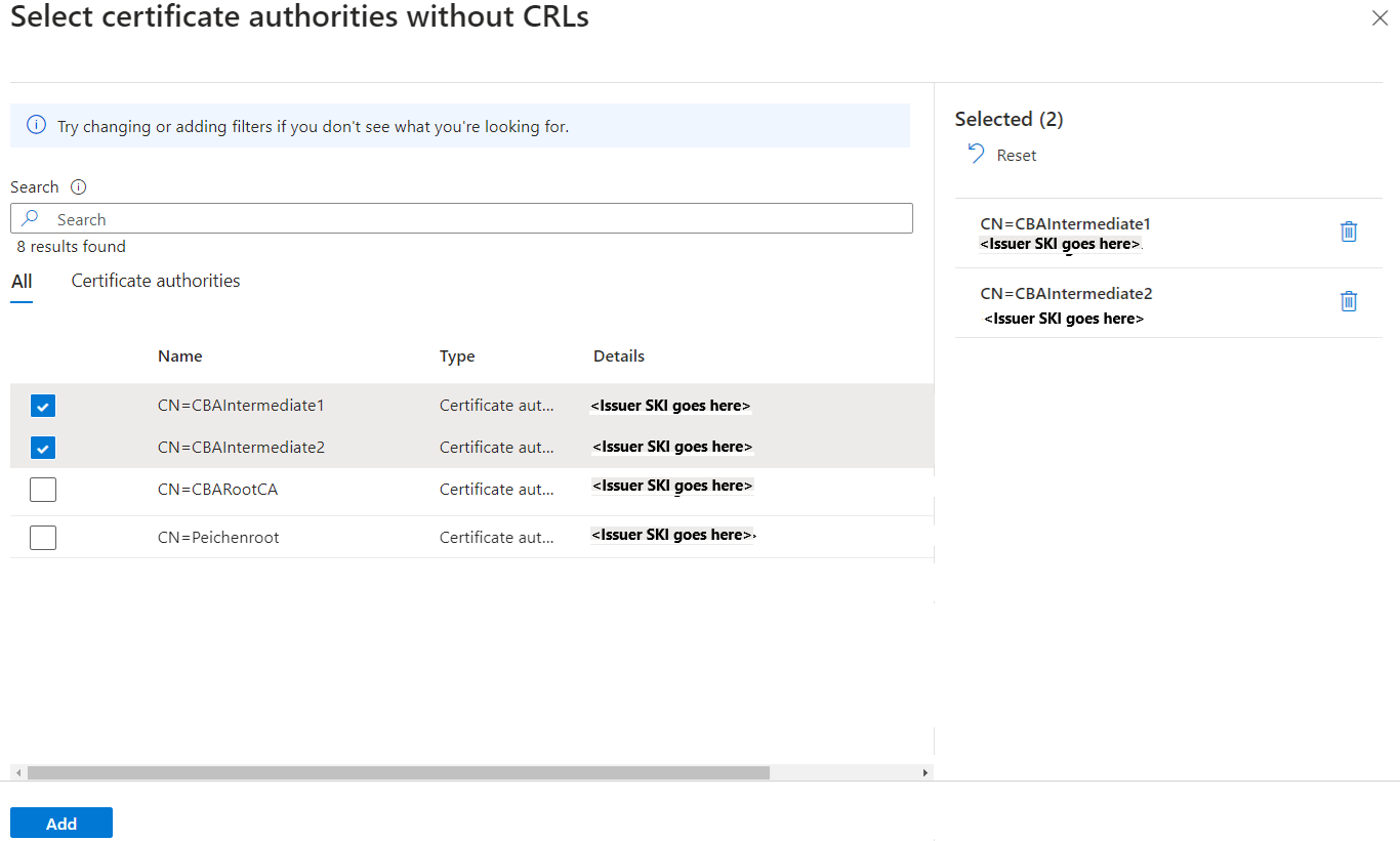 Screenshot of CAs that are exempted from CRL validation.