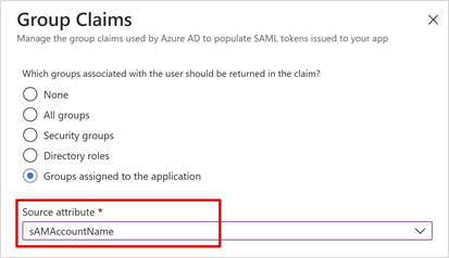 Screenshot of input for Source attribute, in the Group Claims dialog.