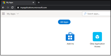 Screenshot of the My Apps gallery. An icon for Okta Application Access appears.