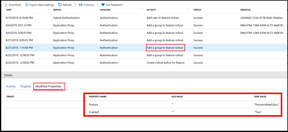 The "Add a group to feature rollout" pane - Modified Properties tab